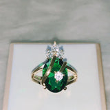 Delicate Silver 925 Emerald Ring for Women Oval Gemstones Crown Shape