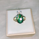 Delicate Silver 925 Emerald Ring for Women Oval Gemstones Crown Shape