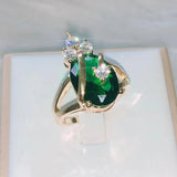 Delicate Silver 925 Emerald Ring for Women Oval Gemstones Crown Shape