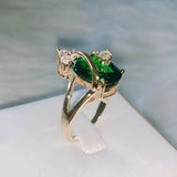 Delicate Silver 925 Emerald Ring for Women Oval Gemstones Crown Shape