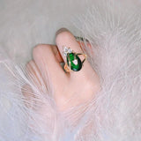 Delicate Silver 925 Emerald Ring for Women Oval Gemstones Crown Shape