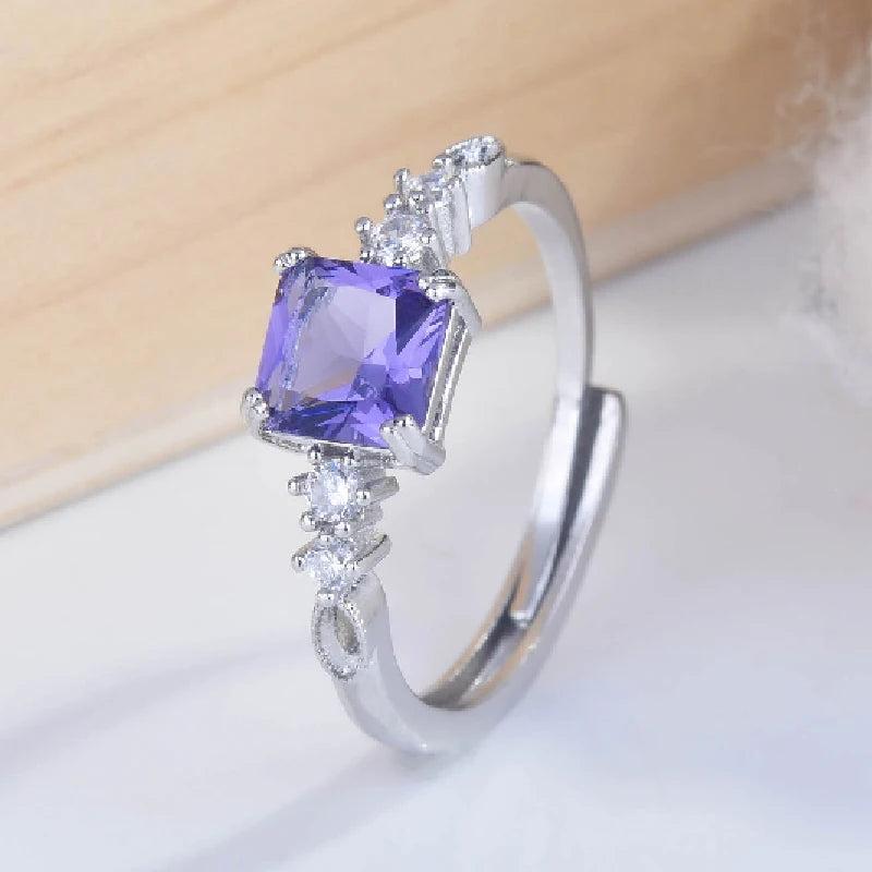 925 Silver Zircon Gemstone Open Finger Rings Women Wedding Bridal Gift