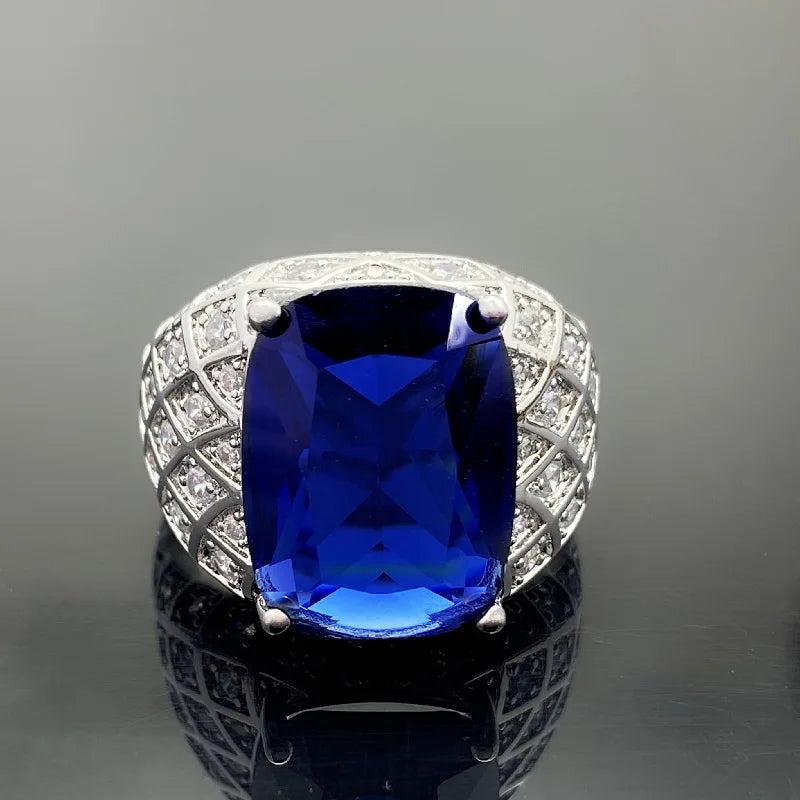 Men's Sapphire and Diamond Ring with Dark Tanzanite Stone