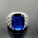 Men's Sapphire and Diamond Ring with Dark Tanzanite Stone