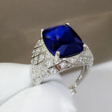 Men's Sapphire and Diamond Ring with Dark Tanzanite Stone