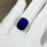 Men's Sapphire and Diamond Ring with Dark Tanzanite Stone