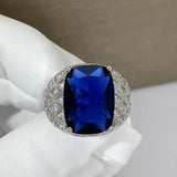 Men's Sapphire and Diamond Ring with Dark Tanzanite Stone