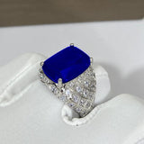 Men's Sapphire and Diamond Ring with Dark Tanzanite Stone