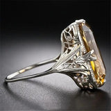 Citrine Carved 925 Silver Ring Exaggerated Hand Jewelry For Women Party Wedding