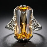 Citrine Carved 925 Silver Ring Exaggerated Hand Jewelry For Women Party Wedding