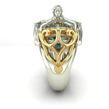 S925 Silver Sea Gemstone Ring Navy Topaz Angel Wings Ring
