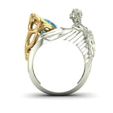 S925 Silver Sea Gemstone Ring Navy Topaz Angel Wings Ring