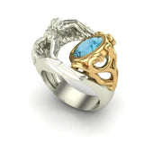 S925 Silver Sea Gemstone Ring Navy Topaz Angel Wings Ring