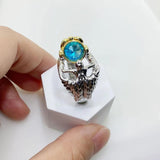 S925 Silver Sea Gemstone Ring Navy Topaz Angel Wings Ring