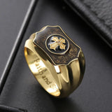 18k Yellow Agate Cross Men's Ring