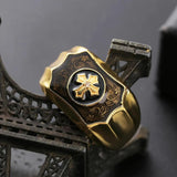 18k Yellow Agate Cross Men's Ring