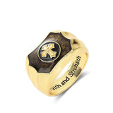 18k Yellow Agate Cross Men's Ring
