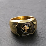 18k Yellow Agate Cross Men's Ring