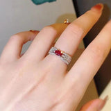 Delicate 925 Silver Ruby Resizable Ring Wedding Engagement