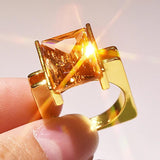14K Princess Square Diamond Zircon Engagement Ring with Champagne
