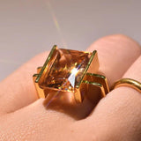 14K Princess Square Diamond Zircon Engagement Ring with Champagne