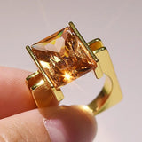 14K Princess Square Diamond Zircon Engagement Ring with Champagne