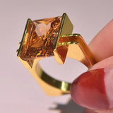 14K Princess Square Diamond Zircon Engagement Ring with Champagne