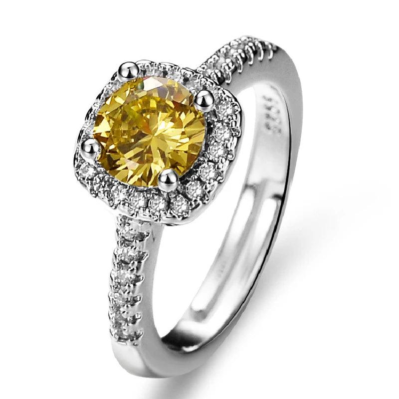 Silver 925 Ring with Citrine Zircon Gemstone for Wedding Party