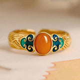 Vintage Enamel Beeswax Ring for Women, Ancient Craft Court Jewelry