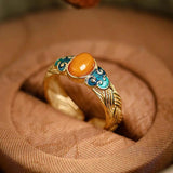 Vintage Enamel Beeswax Ring for Women, Ancient Craft Court Jewelry