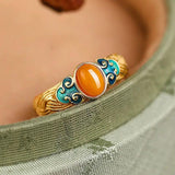 Vintage Enamel Beeswax Ring for Women, Ancient Craft Court Jewelry