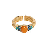 Vintage Enamel Beeswax Ring for Women, Ancient Craft Court Jewelry