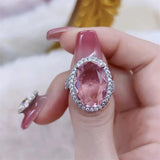 925 Silver Pink Champagne Zircon Oval Stone Wedding Ring