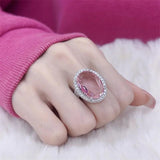 925 Silver Pink Champagne Zircon Oval Stone Wedding Ring