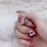 925 Silver Pink Champagne Zircon Oval Stone Wedding Ring