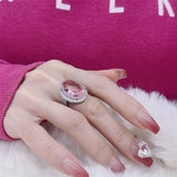 925 Silver Pink Champagne Zircon Oval Stone Wedding Ring