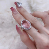 925 Silver Pink Champagne Zircon Oval Stone Wedding Ring
