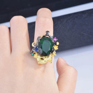 Vintage Emerald Leopard Ring Italian Craftsmanship Two-Tone Open Ring