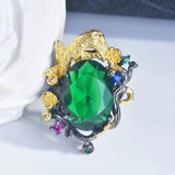 Vintage Emerald Leopard Ring Italian Craftsmanship Two-Tone Open Ring