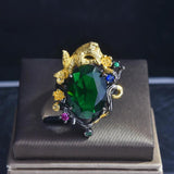 Vintage Emerald Leopard Ring Italian Craftsmanship Two-Tone Open Ring