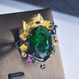 Vintage Emerald Leopard Ring Italian Craftsmanship Two-Tone Open Ring