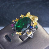 Vintage Emerald Leopard Ring Italian Craftsmanship Two-Tone Open Ring