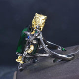 Vintage Emerald Leopard Ring Italian Craftsmanship Two-Tone Open Ring