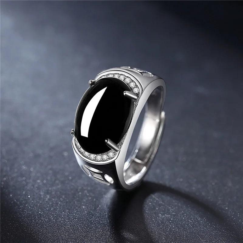 925 Sterling Silver Men's Retro Agate Ring Ethnic Style Male Jewelry