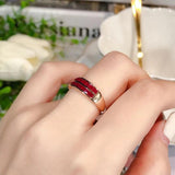 Double Layer Ruby Smooth Rings Women Banquet Silver Jewelry