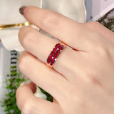 Double Layer Ruby Smooth Rings Women Banquet Silver Jewelry