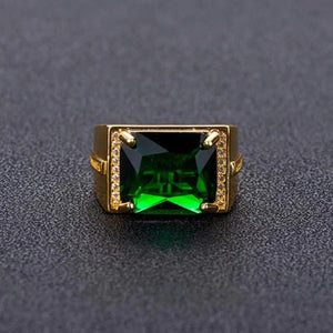 Men's 14k Open Green Diamond Ring Ethnic Retro Style Square Emerald Ring