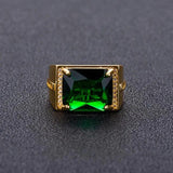 Men's 14k Open Green Diamond Ring Ethnic Retro Style Square Emerald Ring