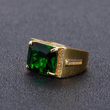 Men's 14k Open Green Diamond Ring Ethnic Retro Style Square Emerald Ring