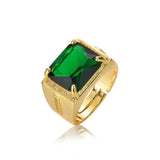 Men's 14k Open Green Diamond Ring Ethnic Retro Style Square Emerald Ring